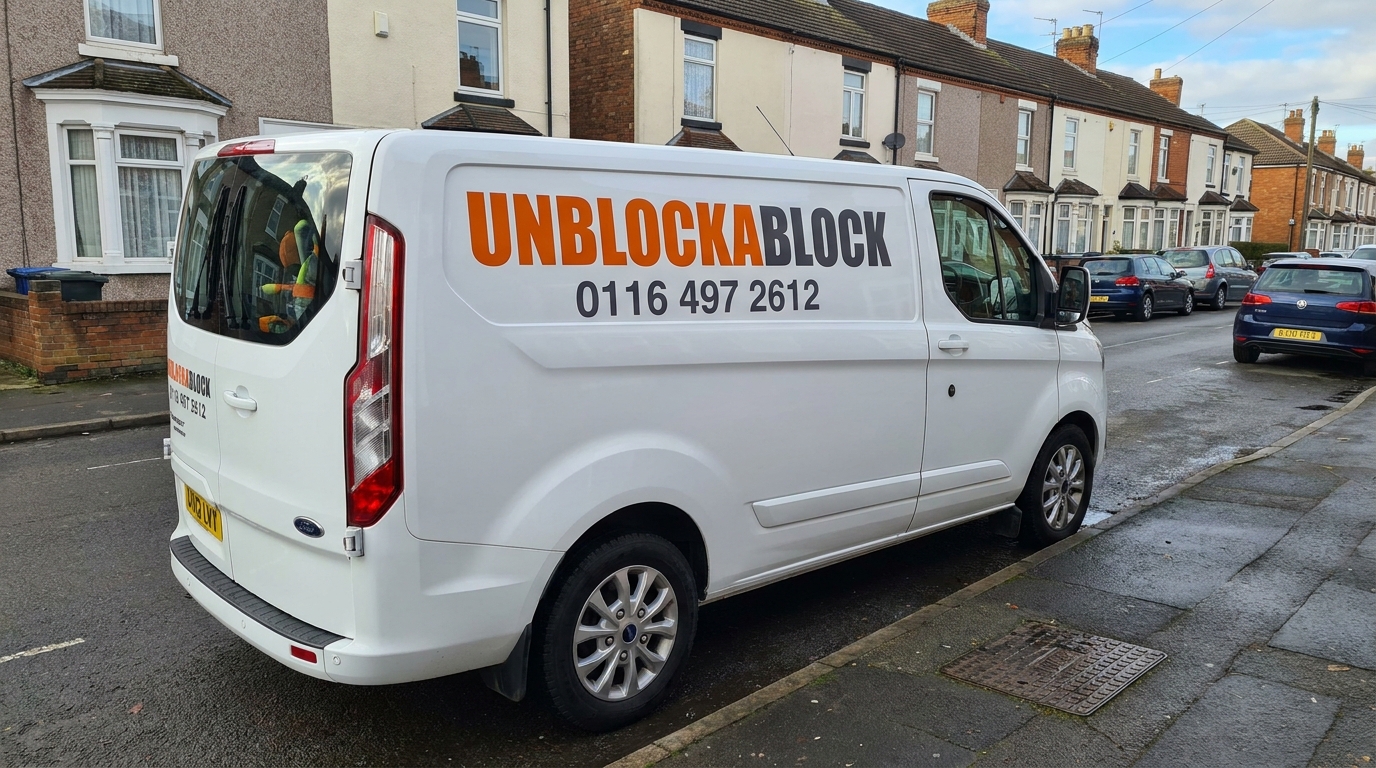 UnblockaBlock branded drainage work van